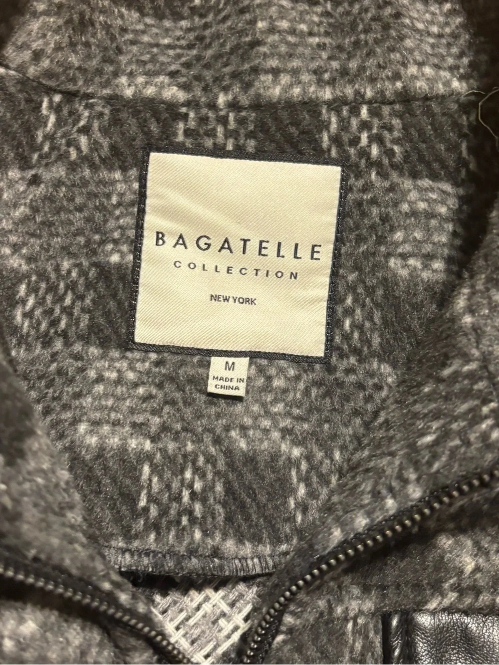 bagatelle Gray Plaid Bomber Jacket with Black Trim